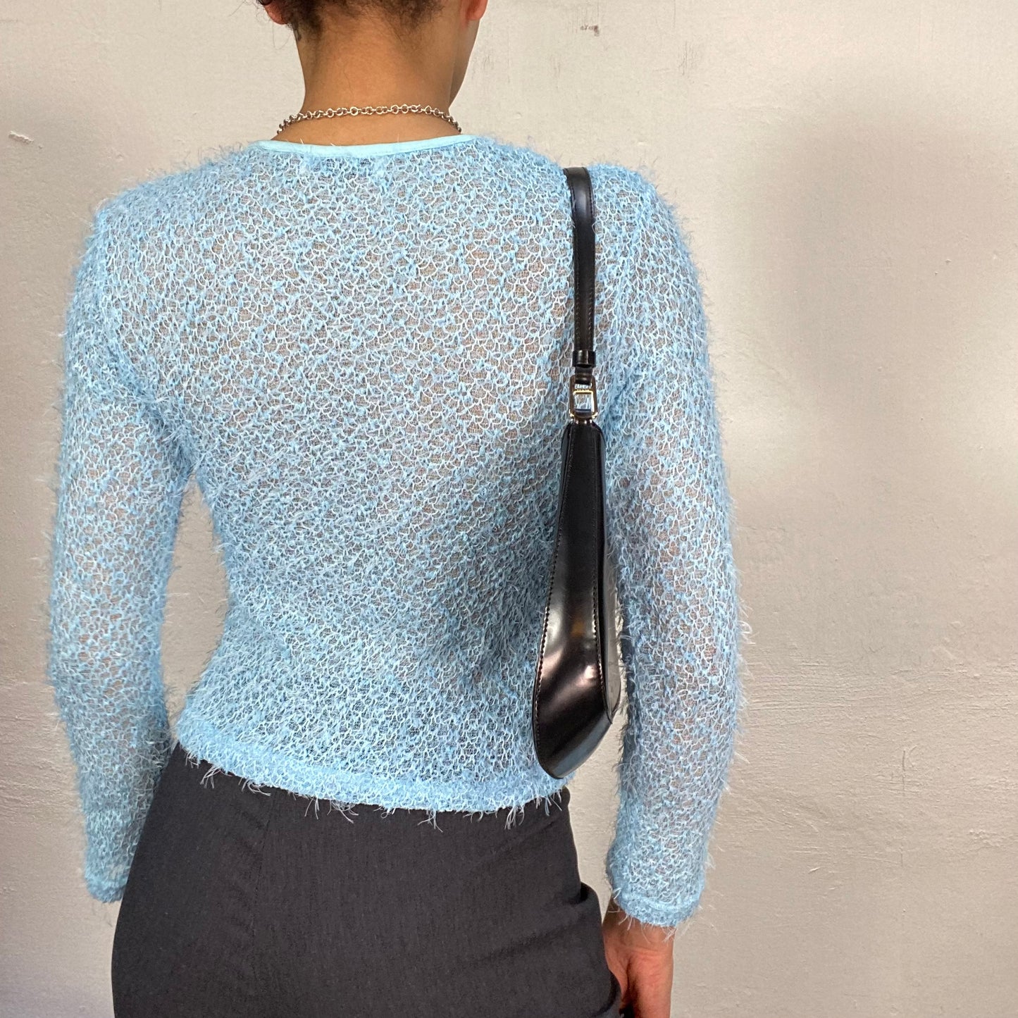 Vintage 90's Baby Blue Fuzzy Knit Sweater (S)