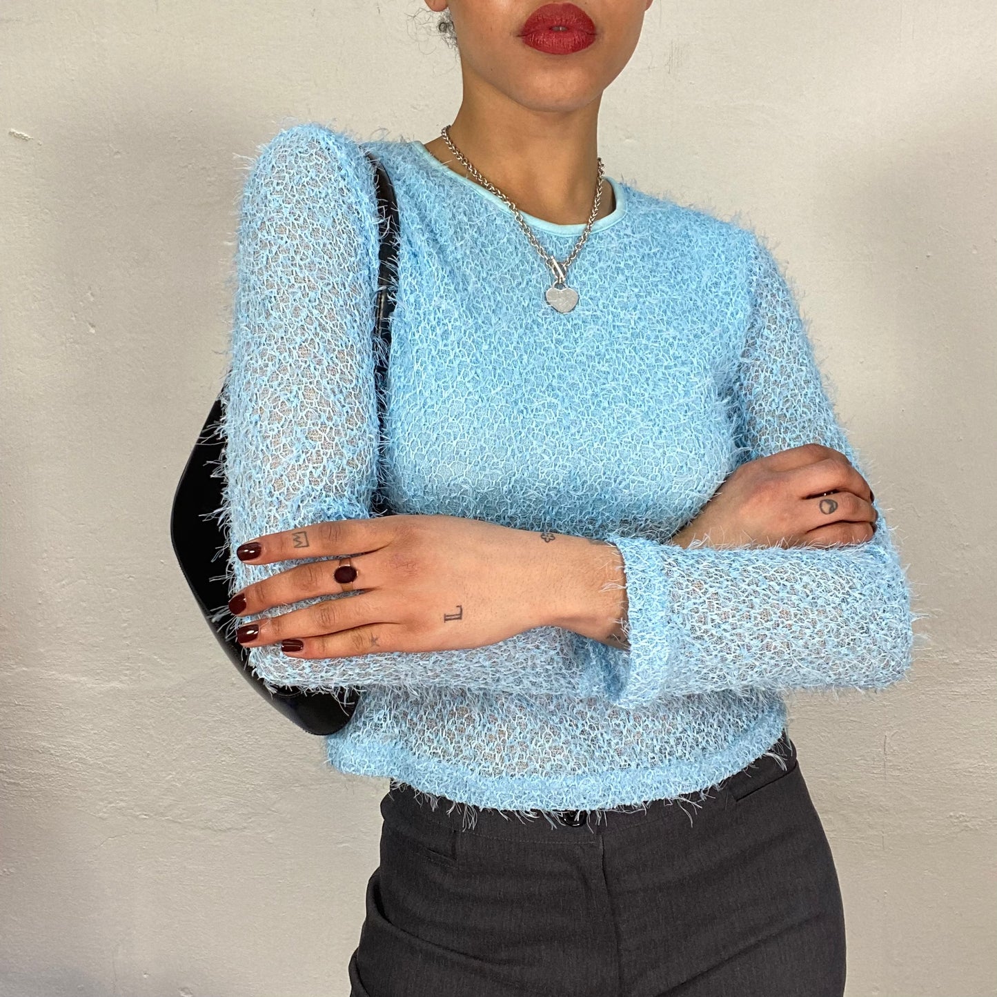 Vintage 90's Baby Blue Fuzzy Knit Sweater (S)