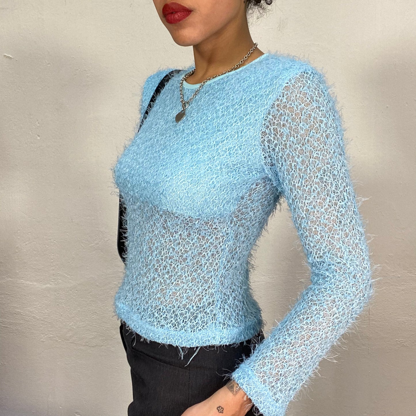 Vintage 90's Baby Blue Fuzzy Knit Sweater (S)