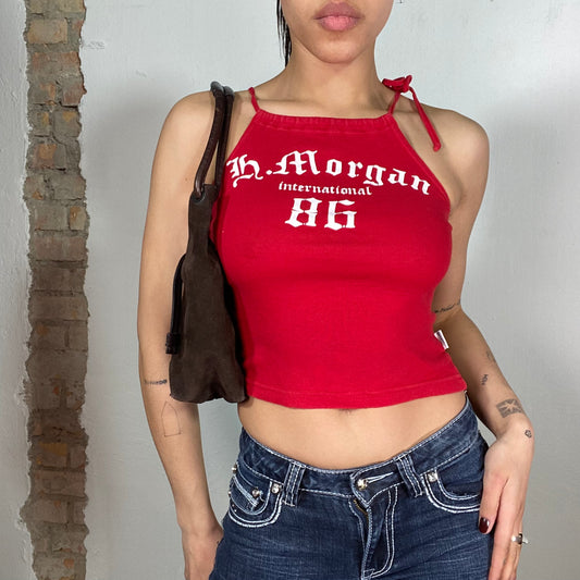 Vintage 2000's Morgan De Toi Red High Neck Top with Goth Writing Print (S)