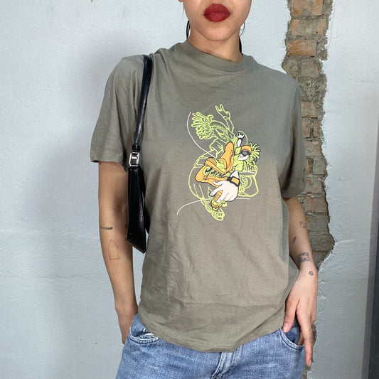 Vintage 90's Streetstyle Kahki Shirt with Skater Boy Print (M/L)