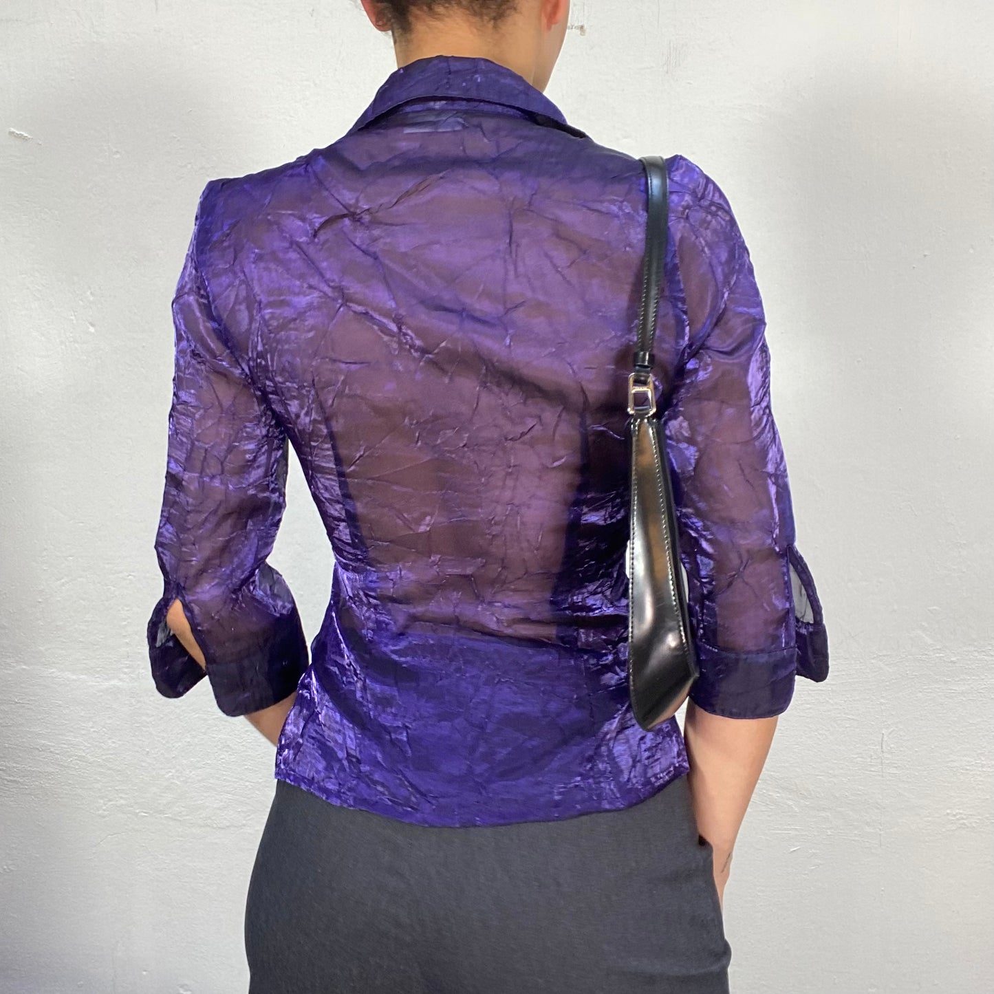 Vintage 90's Archive Purple Shimmery Mesh Blouse with Wrinkle Look (S)