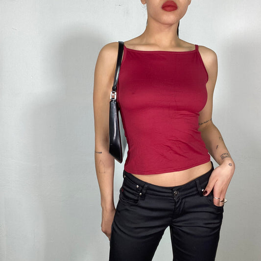 Vintage 90's Model Off Duty Bordeaux Red High Neck Top (S)