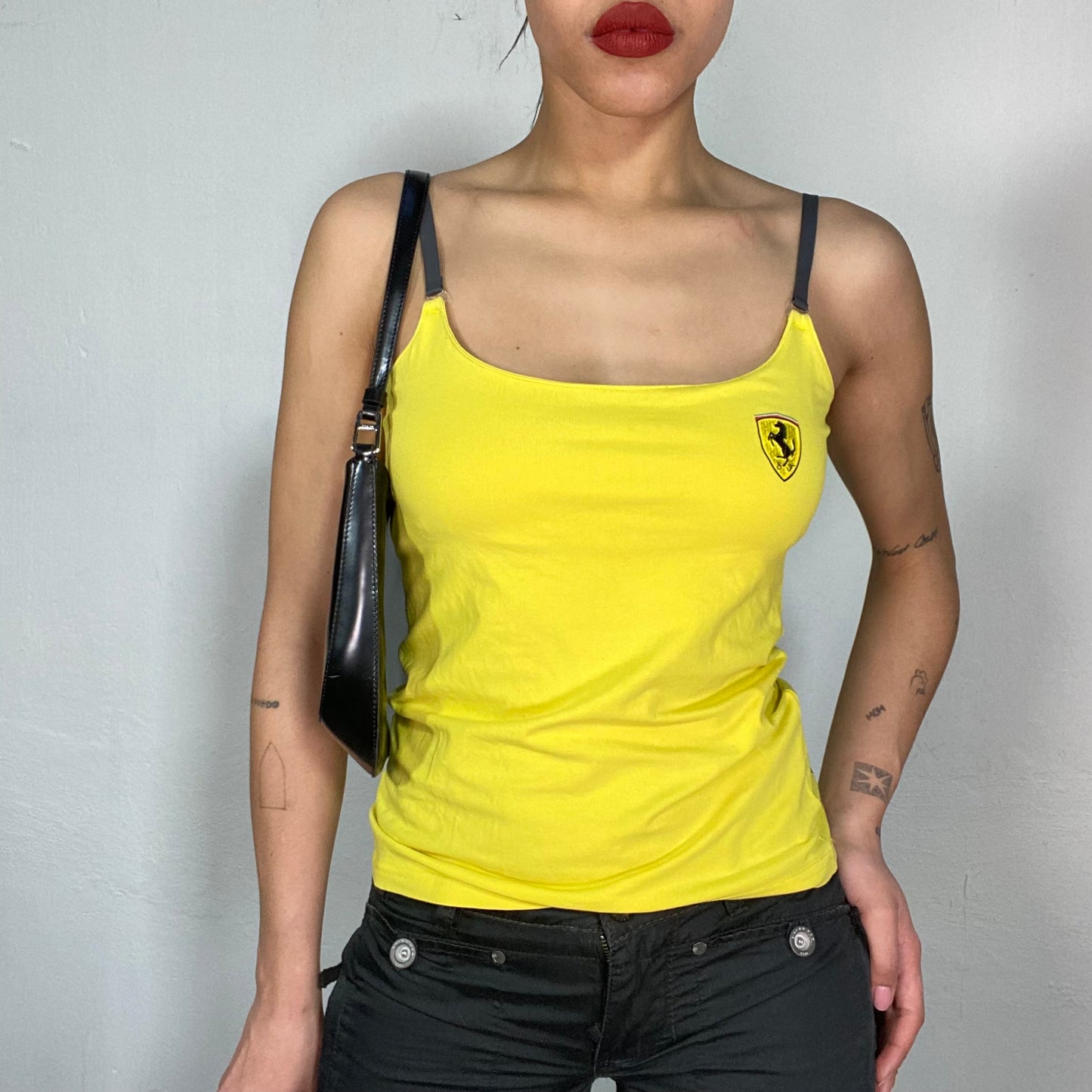 Vintage 2000's Ferrari Yellow Tank Top with Logo Patch (S/M)