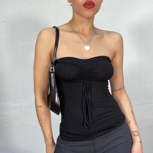 Vintage 2000's Downtown Girl Black Tube Top with Halter Neck Detail (S)