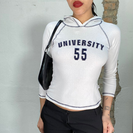 Vintage 90's Sporty White Light Sweater with 'University 55' Print (S)