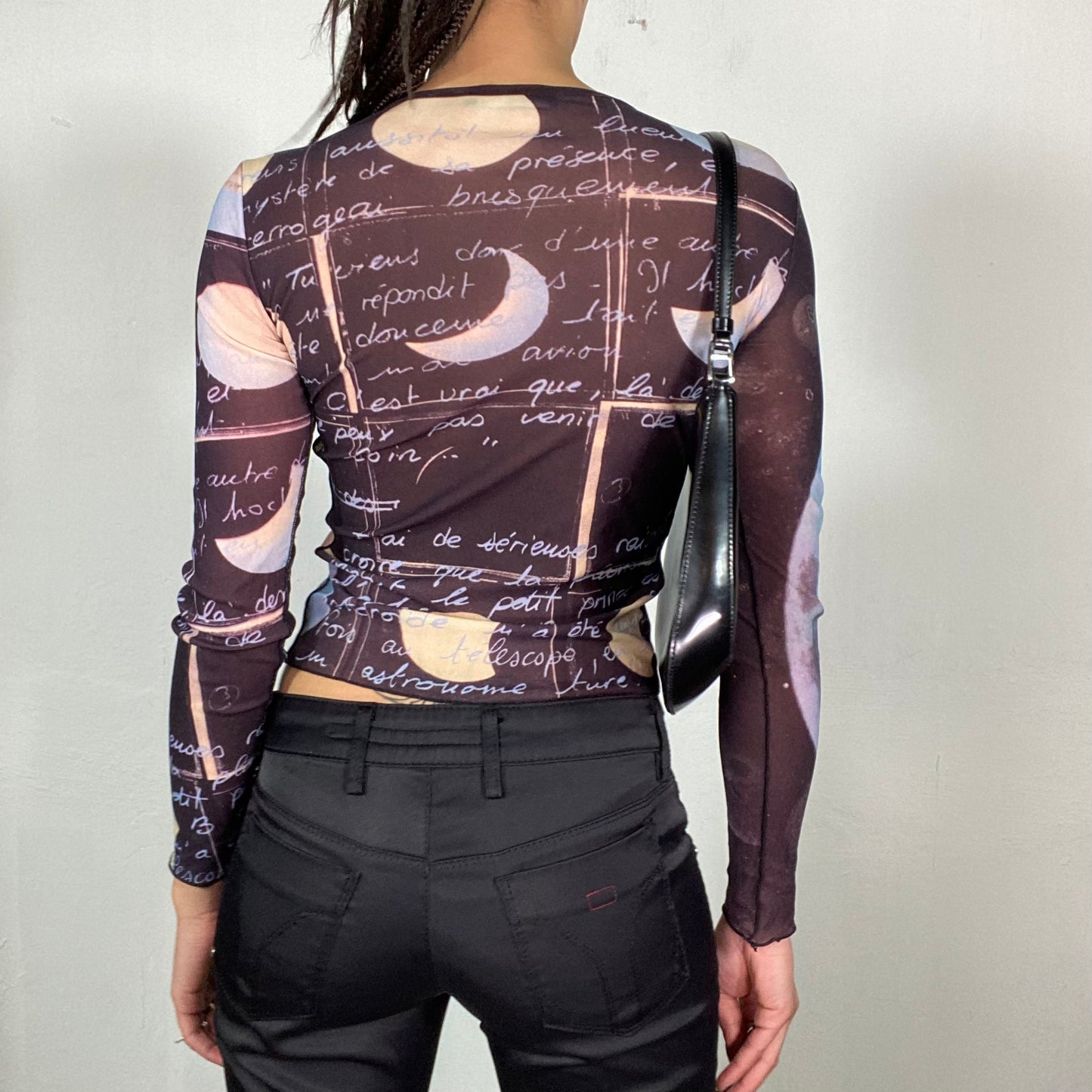 Vintage 2000's Archive Cop Copine Mesh Longsleeve with Moon Print (S)