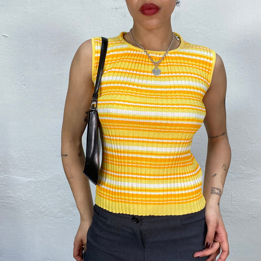 Vintage 2000's Surfer Girl Yellow Striped Ribbed Tank Top (S/M)