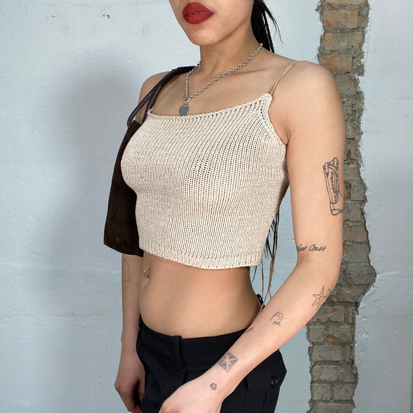 Vintage 2000's Indie Beige Cropped Backless Knit Top (S)