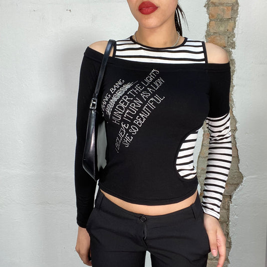 Vintage 2000's Punky Black Longsleeve with Striped Parts (S)