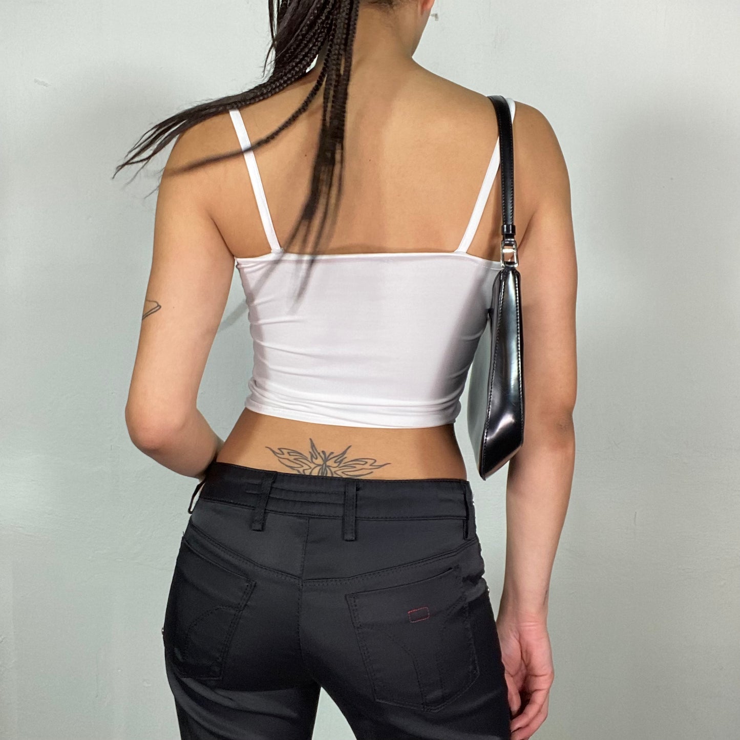 Vintage 2000's Western White Crop Top with Denim Lace Up Detail (S)