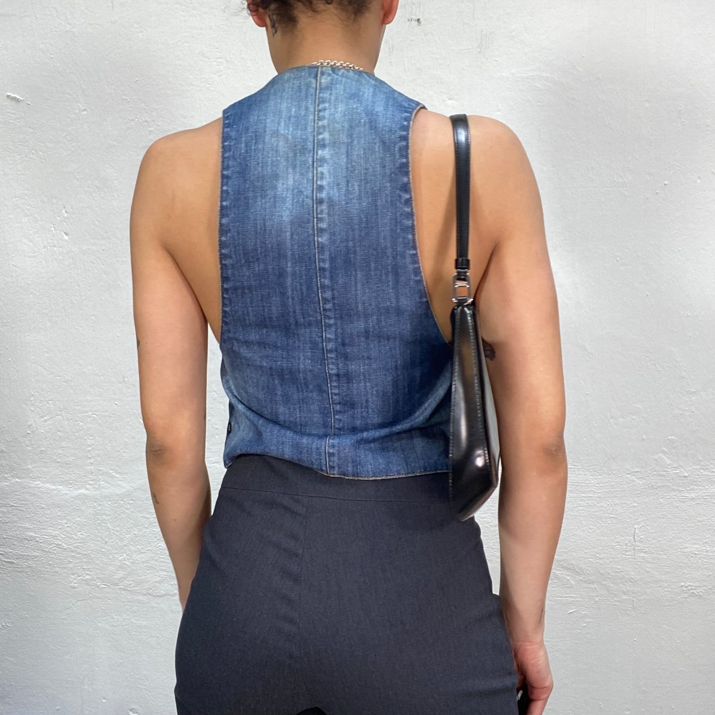 Vintage 2000's Western Denim Vest with Low Neckline (S)