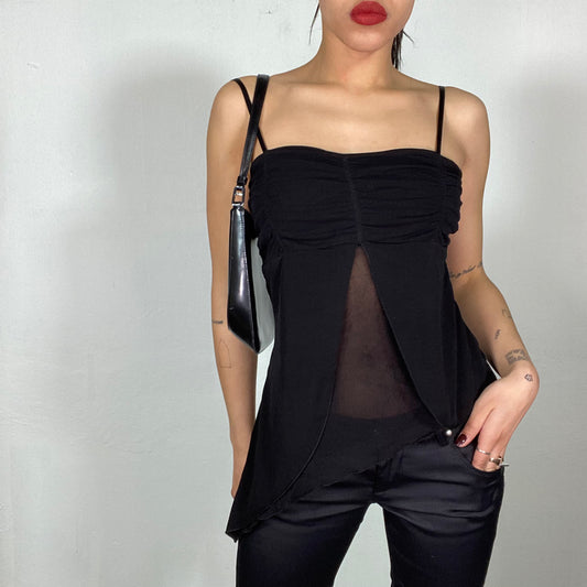 Vintage 2000's Night Out Black Mesh Top with 'Open front' Detail (S)