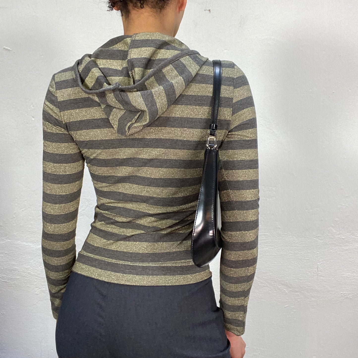 Vintage 2000's Skater Green Striped Glittery Hooded Longsleeve (S)