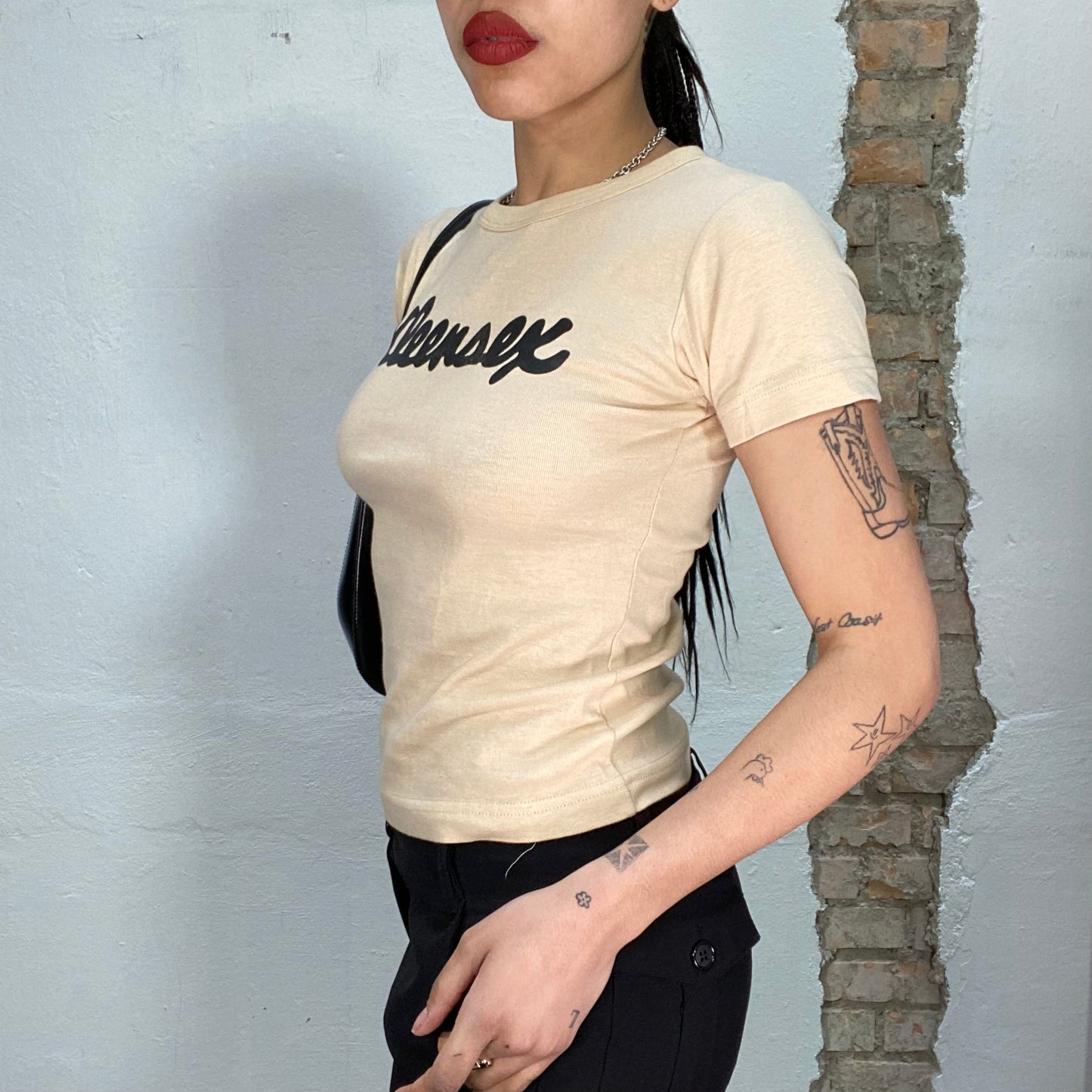 Vintage 2000's Streetstyle Beige 'Kleensex' Shirt (S)