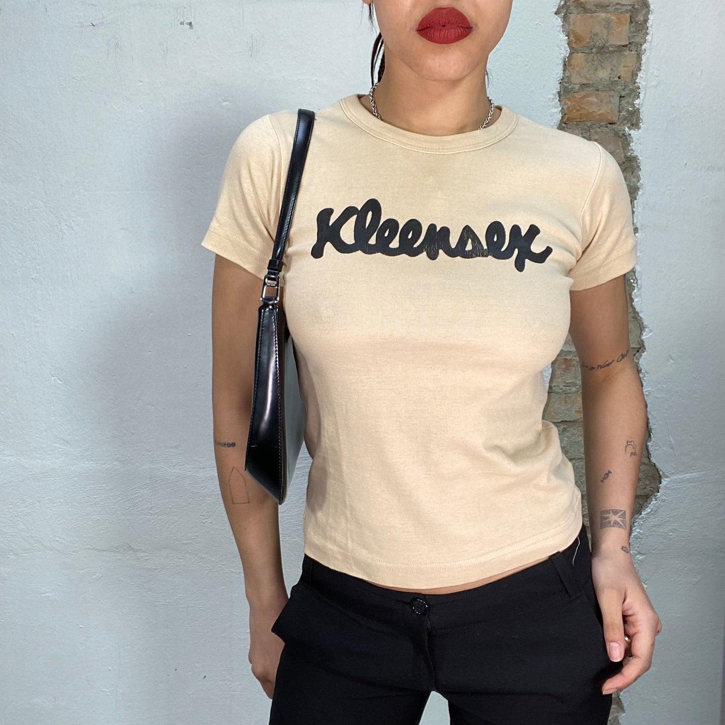 Vintage 2000's Streetstyle Beige 'Kleensex' Shirt (S)