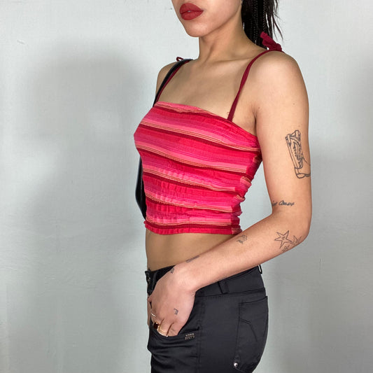 Vintage 2000's Summer Pink Striped Scrunch Tube Crop Top (S)