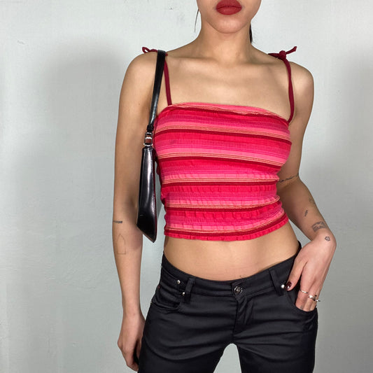 Vintage 2000's Summer Pink Striped Scrunch Tube Crop Top (S)