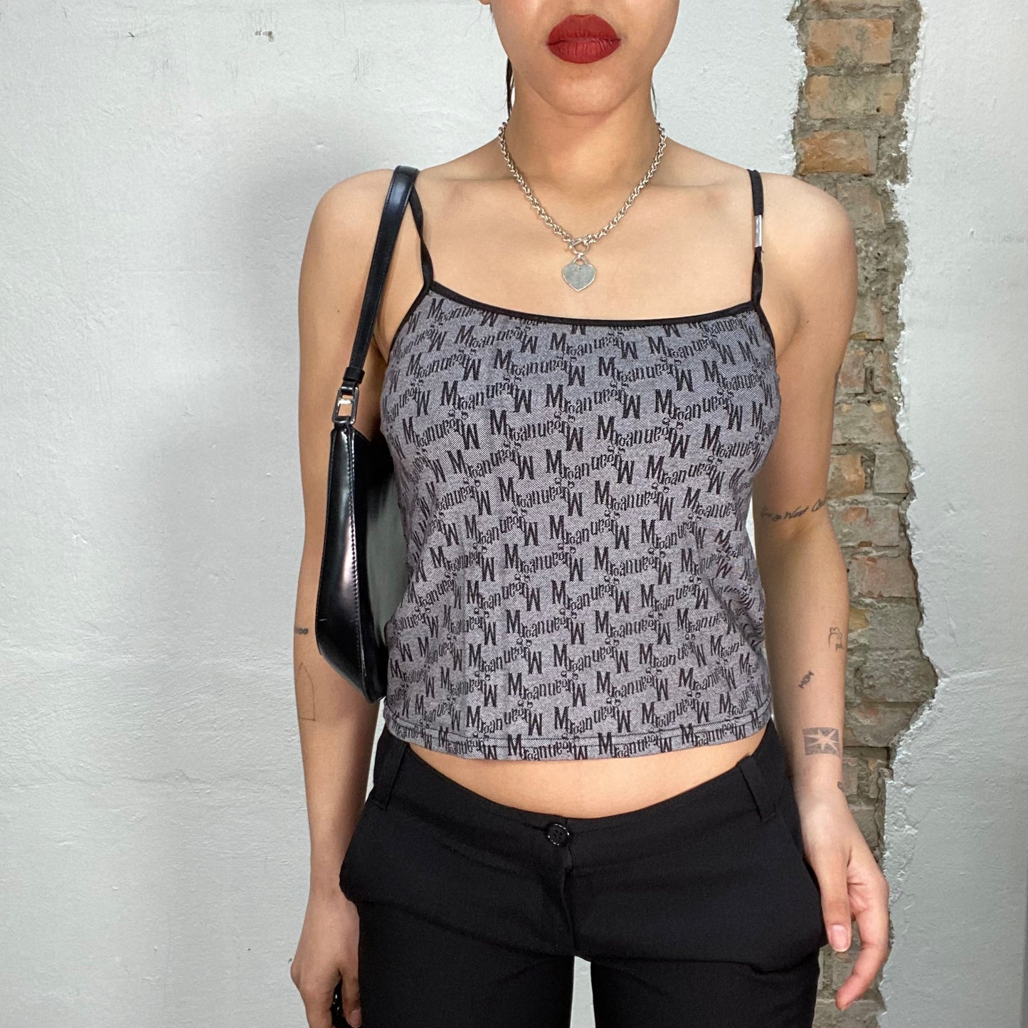 Vintage 2000's Morgan De Toi Grey Cami Top with Monogram Print (M)