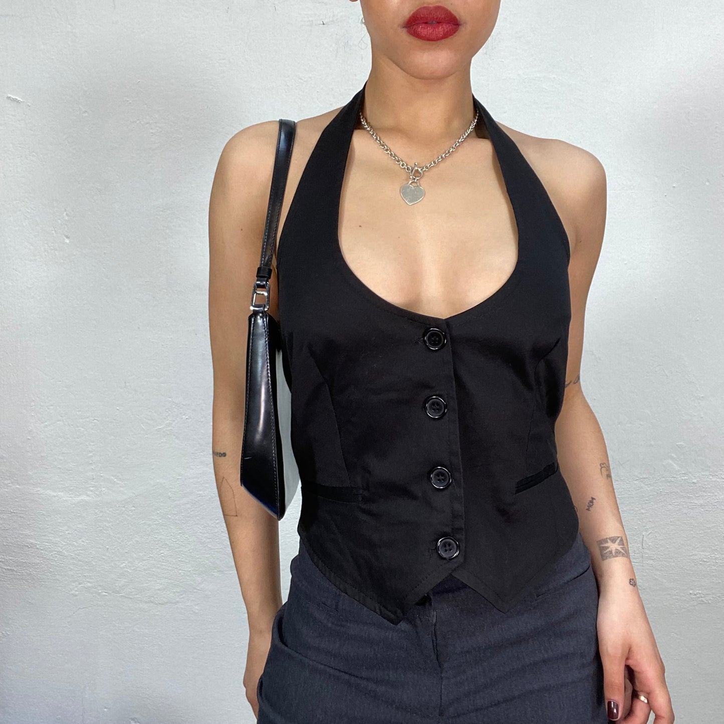 Vintage 2000's Bella Black Halter Neck Suit Vest (M)