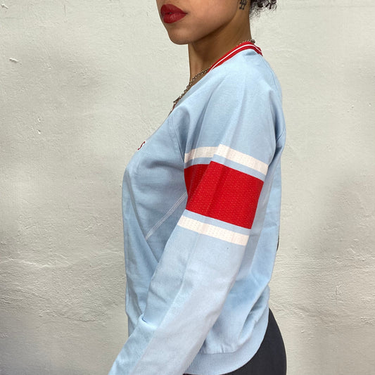 Vintage 2000's Adidas Baby Blue Sweater with V-Neck and Red Details (M/L)