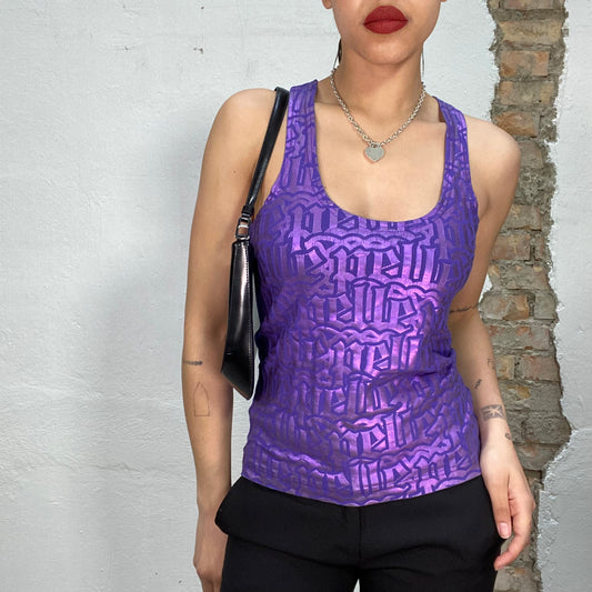 Vintage 2000's Hip Hop Purple Tank Top with Shimmery Structured Print (S)