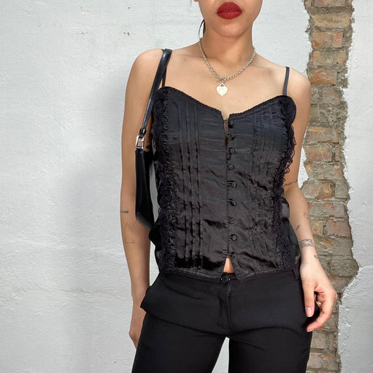 Vintage 2000's Gothic Black Shimmery Corset Top (M)