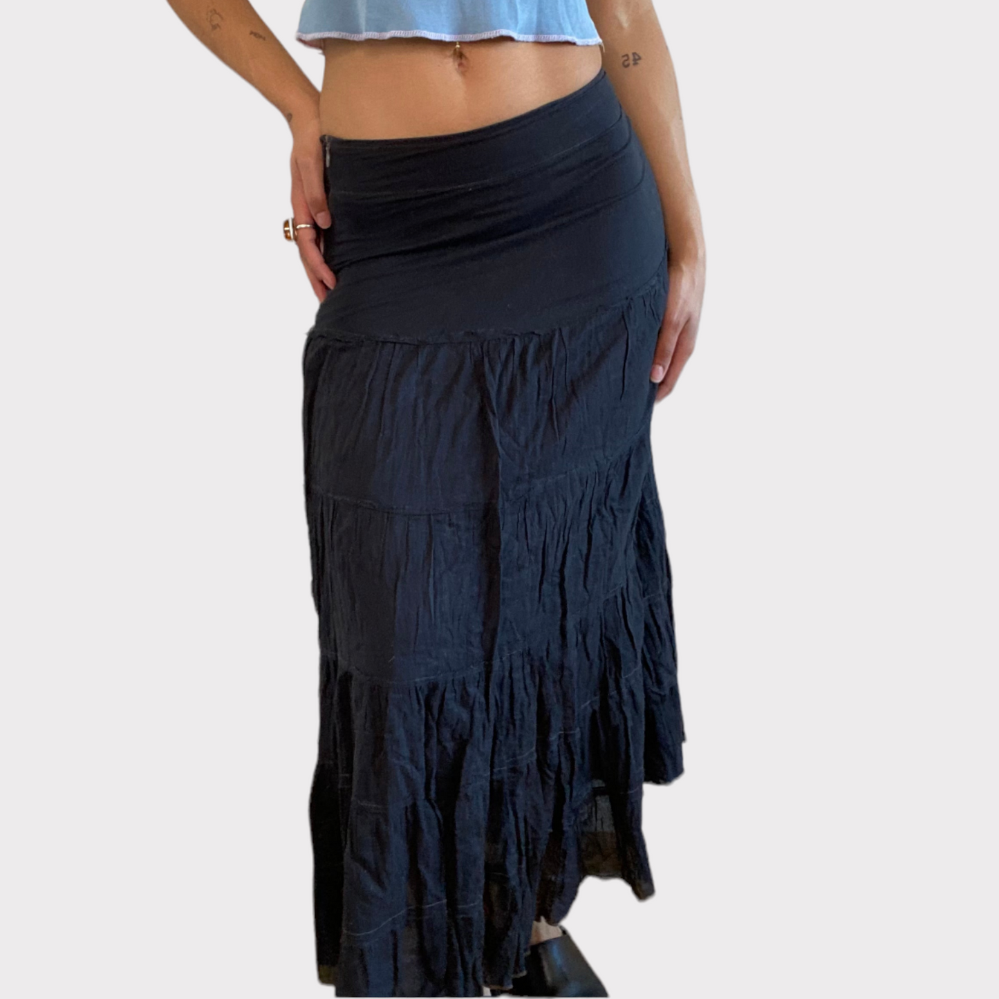 Vintage 90's Boho Black Maxi Skirt (XS)