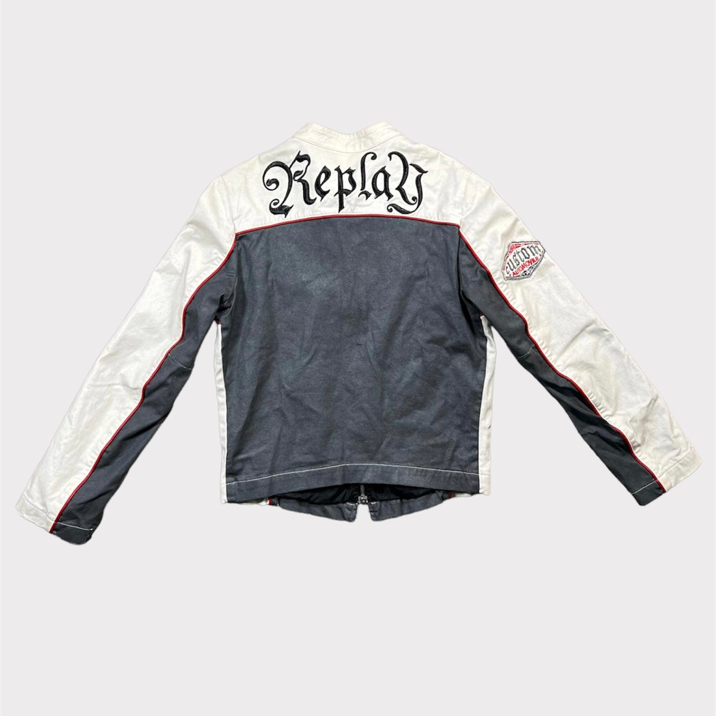 Vintage 90's Replay Grey and White Racer Jacket (S)