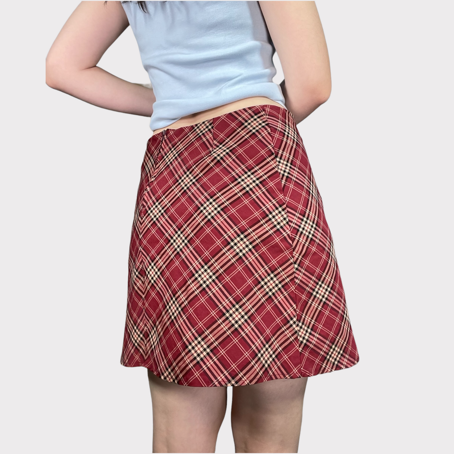 Vintage 90's Rachel Green Red Plaid Mini Skirt (M)