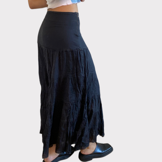 Vintage 90's Boho Black Maxi Skirt (XS)