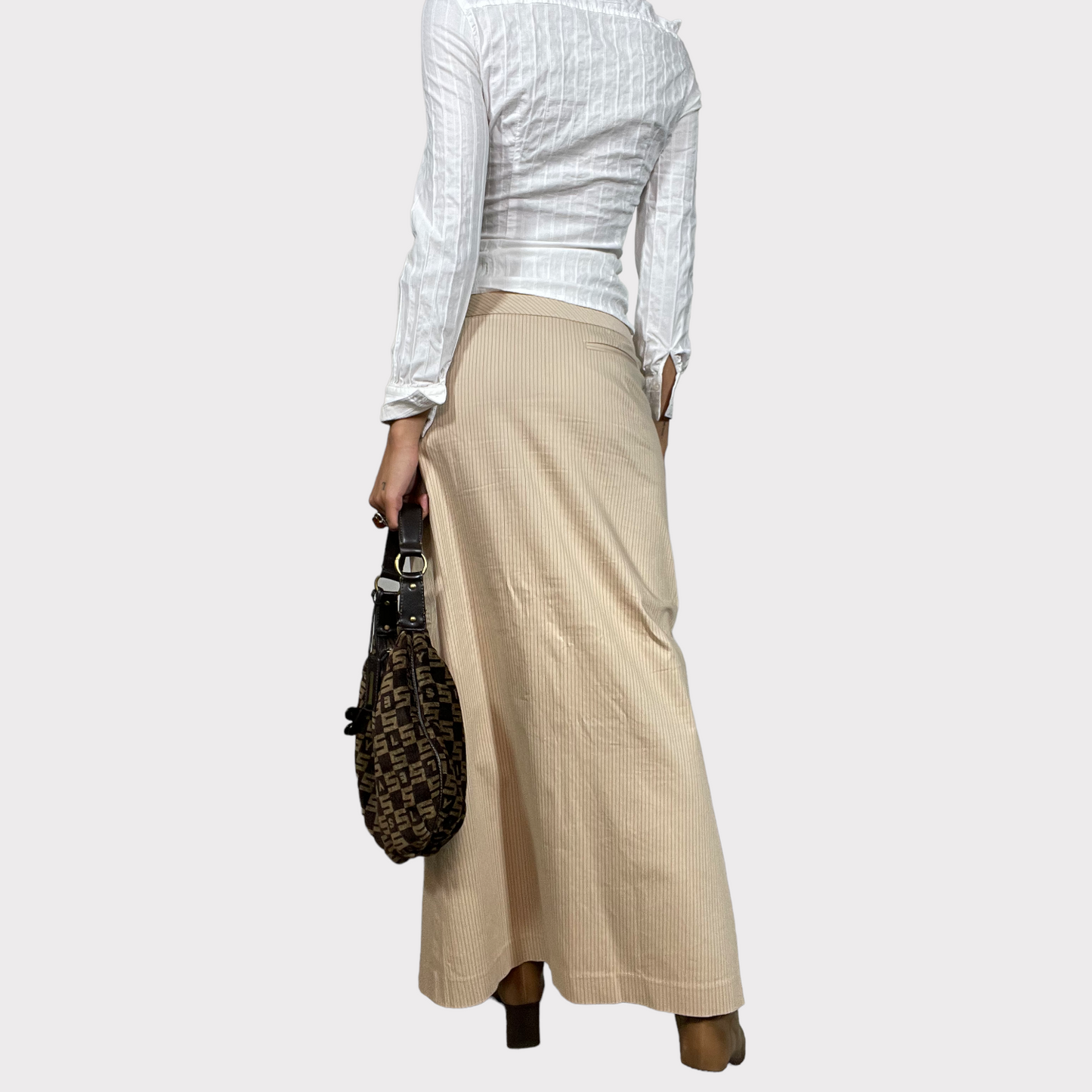 Vintage 90's Beige Pinstripe Maxi Skirt (S)