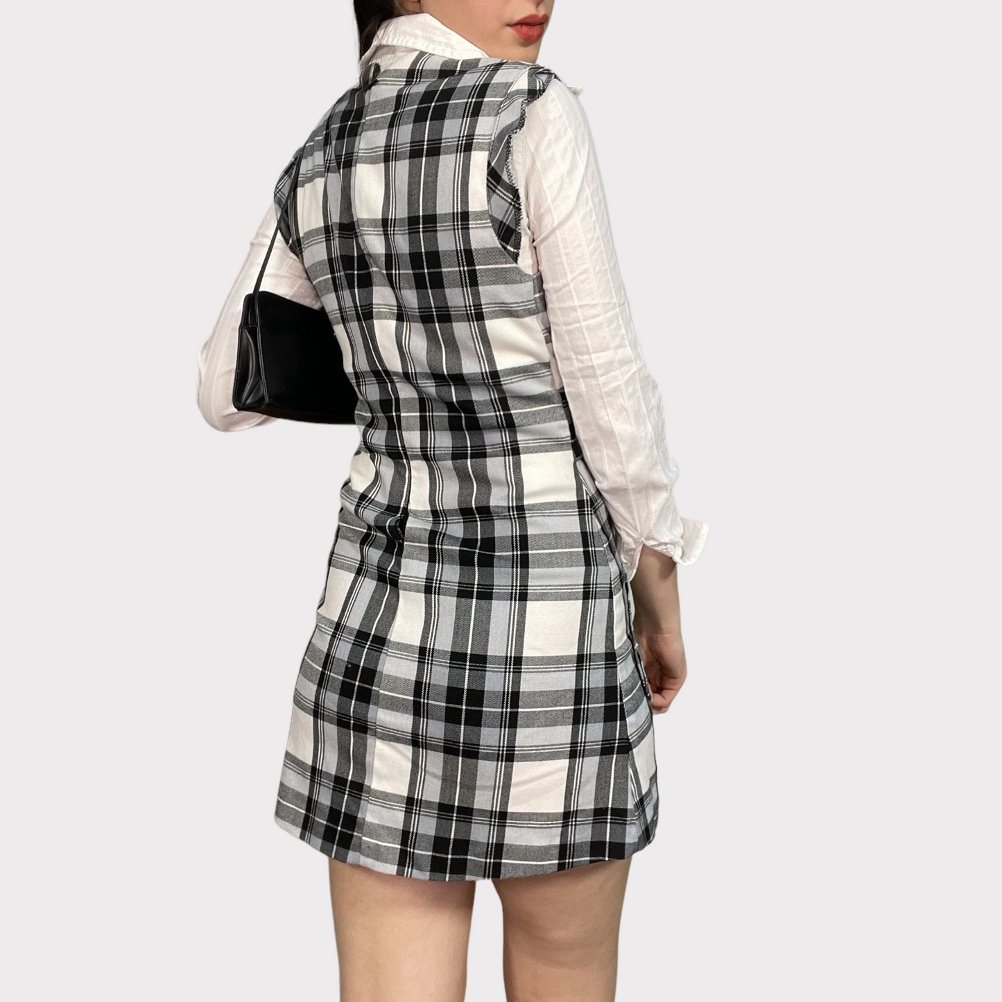 Vintage 90's Classic Grey Plaid Dress with Belt Detail (S)