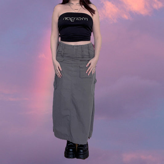 Vintage 90's Khaki Cargo Maxi Skirt (M)