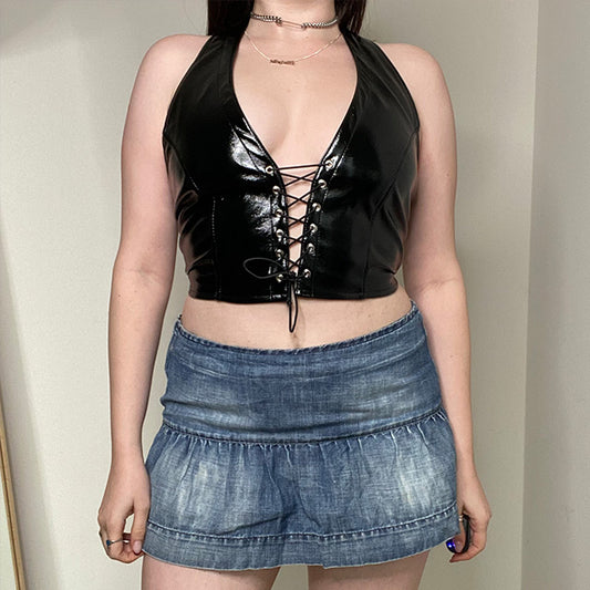 Vintage Y2K Fairy Grunge Killah Denim Ruffle Mini Skirt (S)