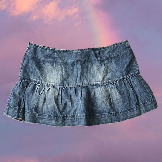 Vintage Y2K Fairy Grunge Killah Denim Ruffle Mini Skirt (S)