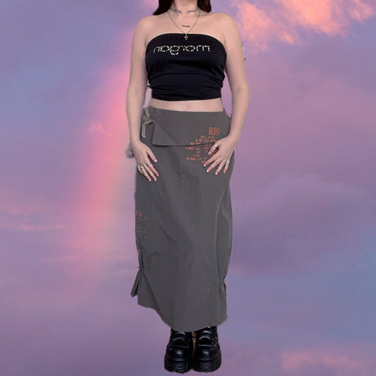 Vintage 90's Archive Khaki Green Cargo Maxi Skirt (M)