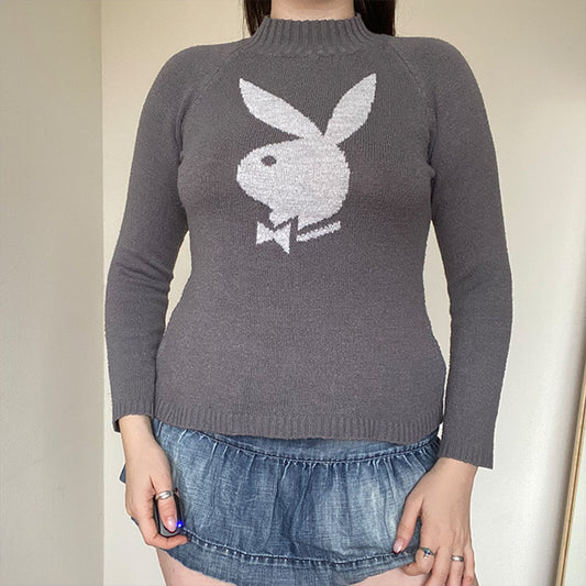 Vintage Y2K Grey Playboy Sweater (XS/S)