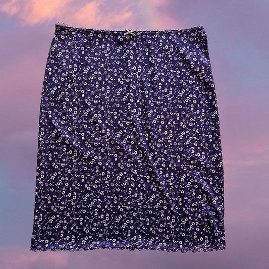 Vintage 90's Romantic Purple Floral Midi Skirt (M)