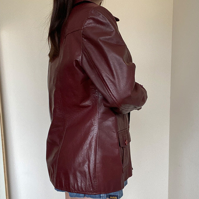 Vintage 90's Rachel Green Dark Red Leather Jacket (M/L)