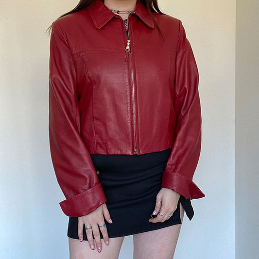 Vintage 90's Rachel Green Red Leather Jacket (S/M)