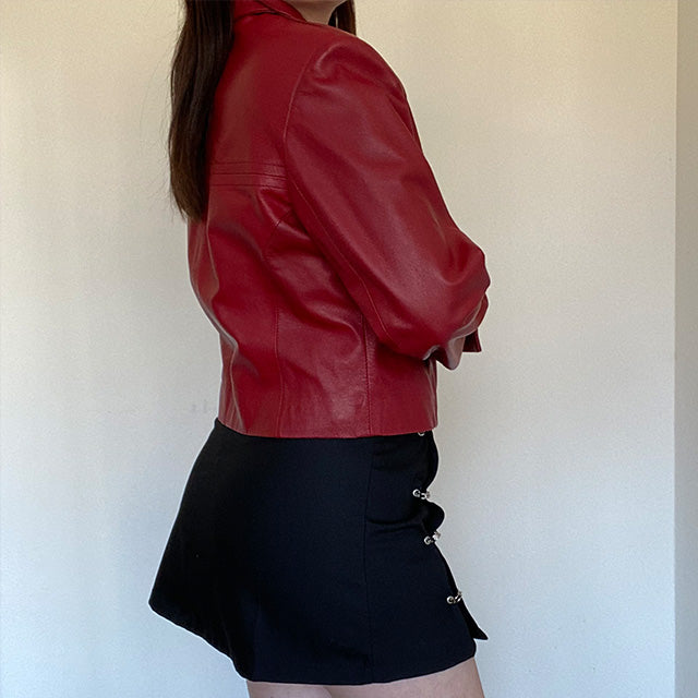 Vintage 90's Rachel Green Red Leather Jacket (S/M)