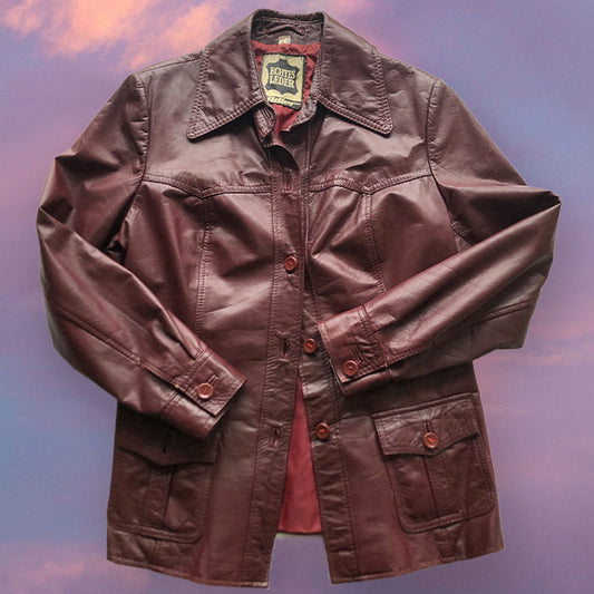 Vintage 90's Rachel Green Dark Red Leather Jacket (M/L)