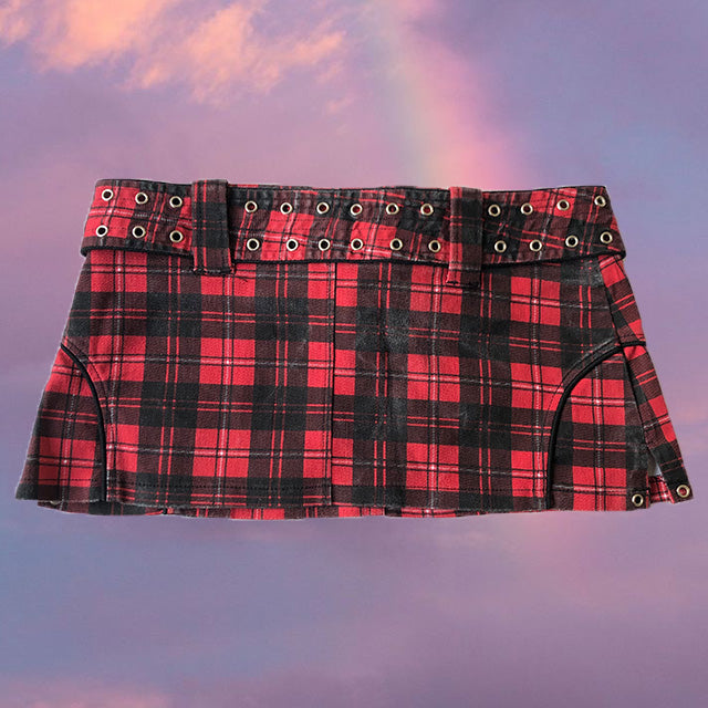 Vintage 90's Queen of Darkness Cyber Goth Red Plaid Miniskirt (34 EU/UK 6 - 36 EU/UK 8)