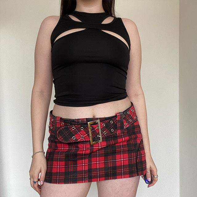 Vintage 90's Queen of Darkness Cyber Goth Red Plaid Miniskirt (34 EU/UK 6 - 36 EU/UK 8)