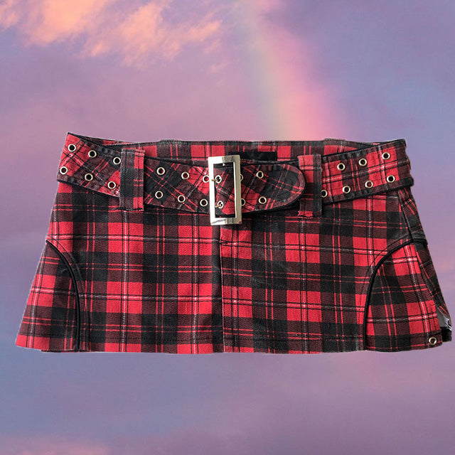 Vintage 90's Queen of Darkness Cyber Goth Red Plaid Miniskirt (34 EU/UK 6 - 36 EU/UK 8)