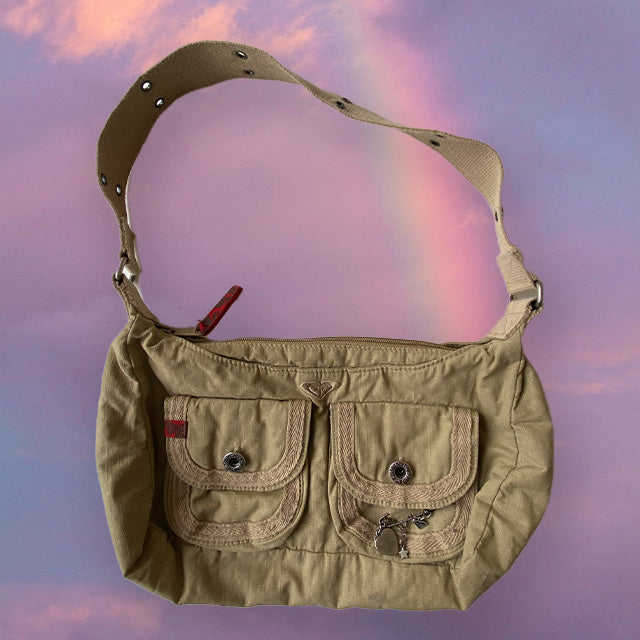 Vintage Y2K Roxy Beige Cargo Style Shoulder Bag